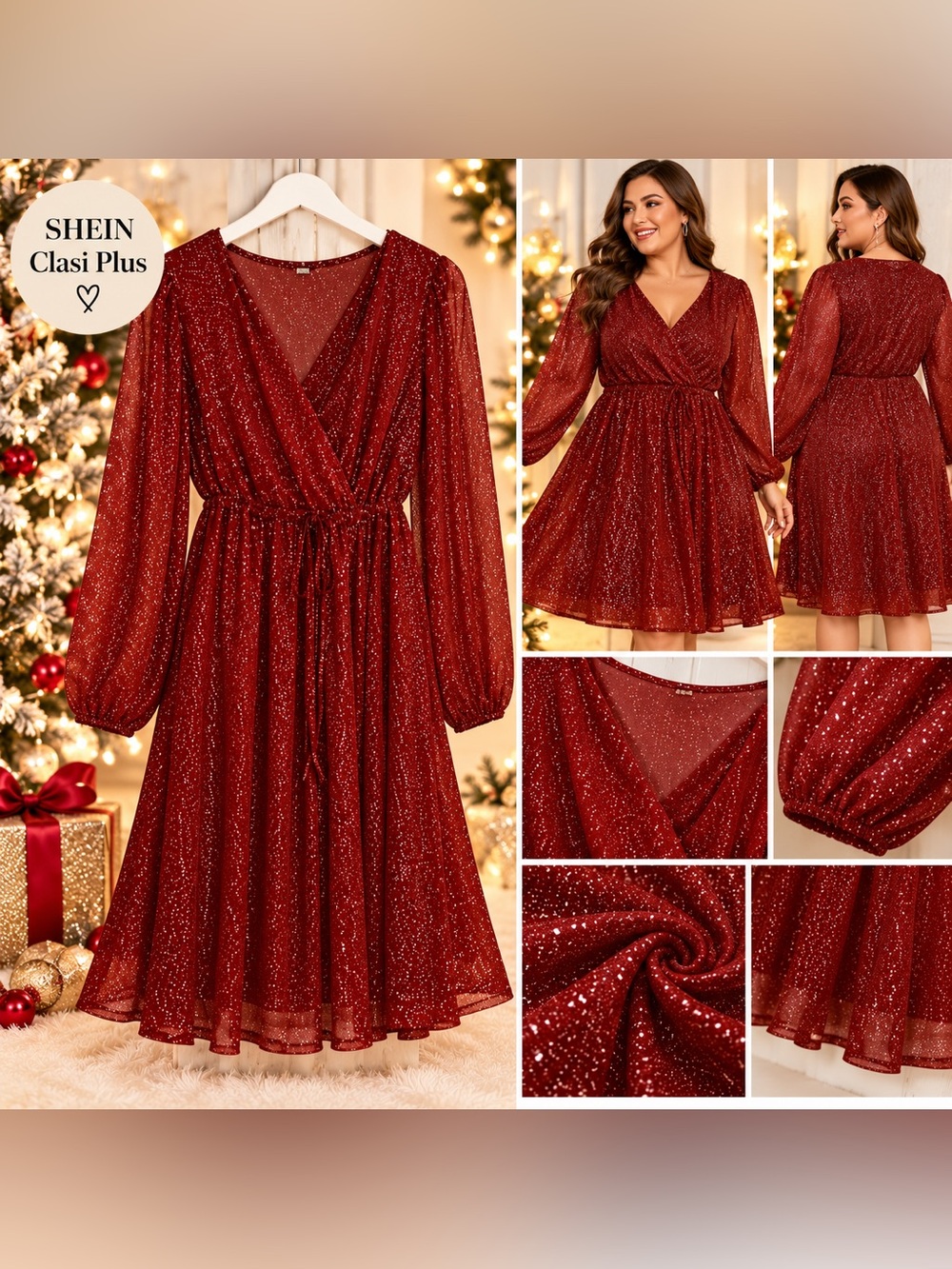 ✨ SHEIN Clasi Plus Red Sparkle Glitter Dress – Women’s 18 NWOT